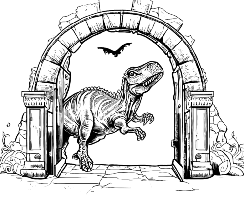 Dinosaur Door Bird Coloring Page
