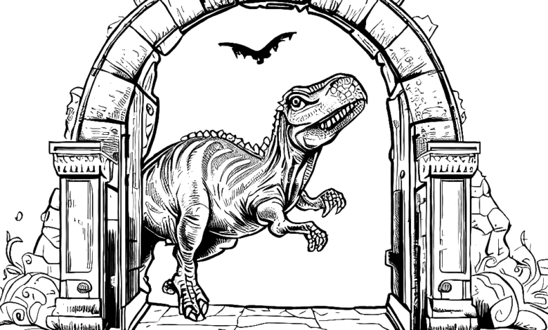Dinosaur Door Bird Coloring Page