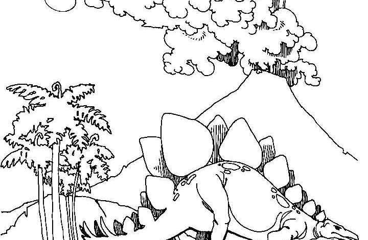 Dinosaur Volcano Coloring Page