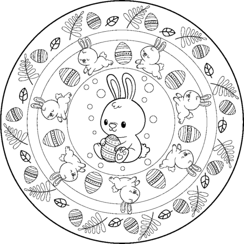 Easter Mandala Cute Rabbit Coloring Page
