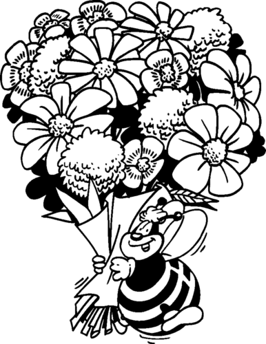 Flower Bouquet Bee Coloring Page