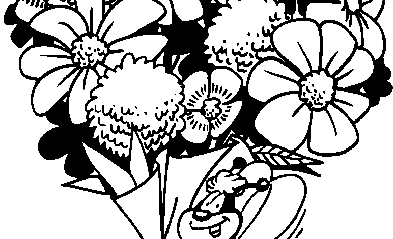 Flower Bouquet Bee Coloring Page