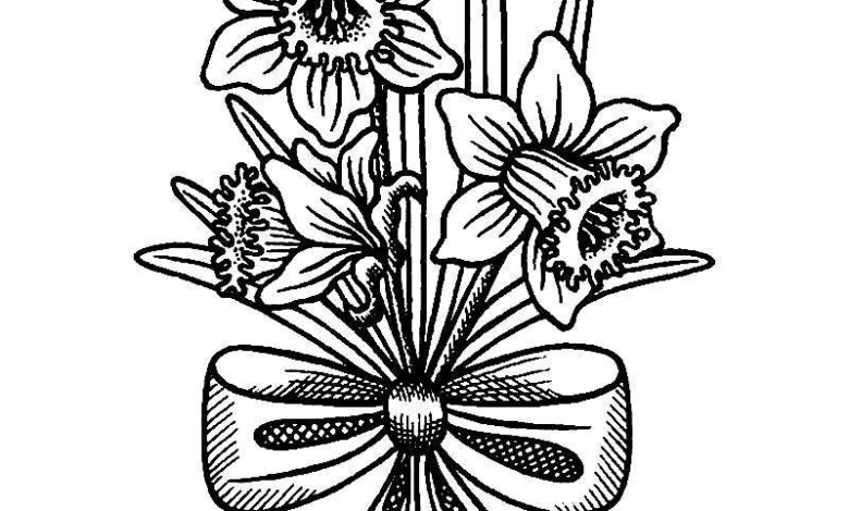Flowers Daffodils Bow Coloring Page