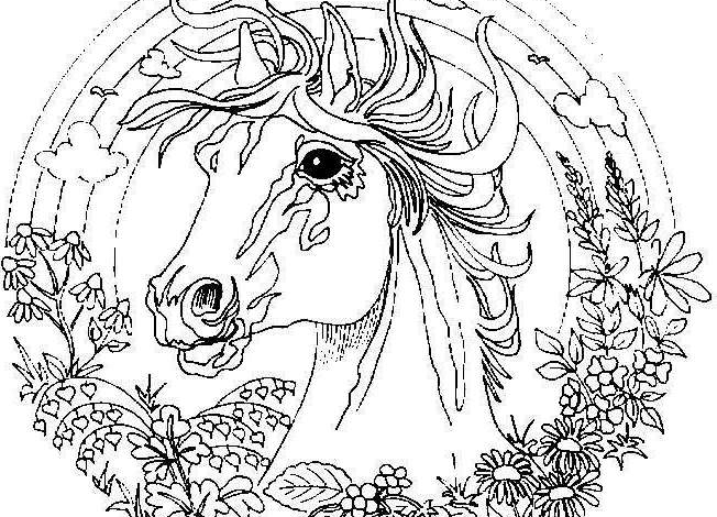 Flowers Strawberries Horse Mandala Coloring Page
