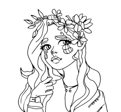 Girl Flowers Picasso Style Coloring Page