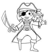 Girl Pirate Parrot Coloring Page
