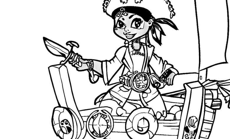 Girl Pirate Ship Coloring Page