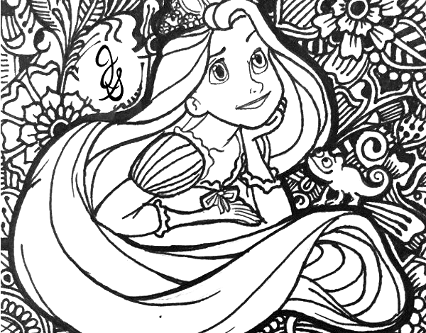 Girl Tangled Mandala Coloring Page