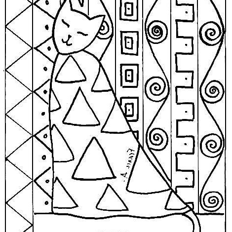 Gustav Klimt Cat Coloring Page