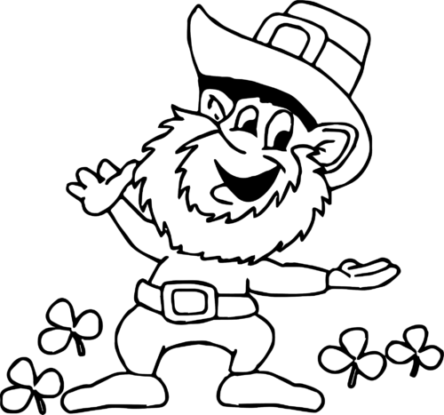 Happy Leprechaun Flowers Coloring Page