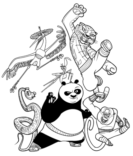 Kung Fu Panda Characters Coloring Page