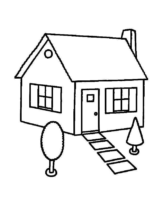 Little House Tree Easy Coloring Page