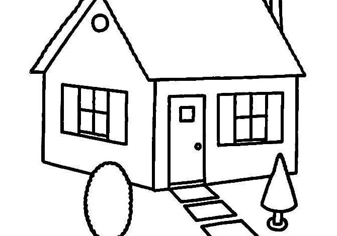 Little House Tree Easy Coloring Page