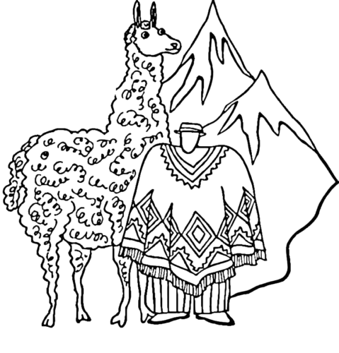 Llama Mountains Coloring Page