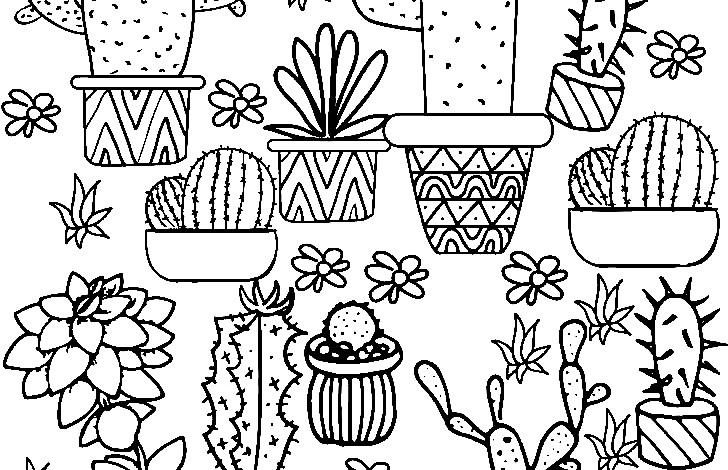 Magnificent Aesthetic Cacti Cactus Coloring Page