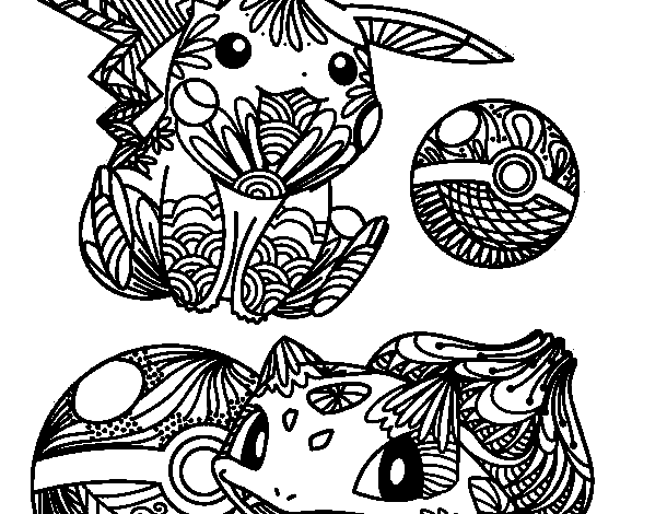 Pokemon Pokeball Bulbasaur Pikachu Mandala Coloring Page