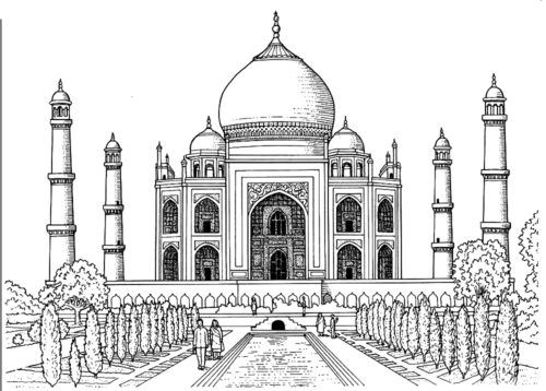 Realistic Taj Mahal Coloring Page