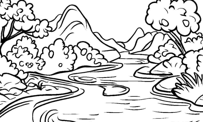 River Mountain Coloring Page