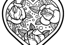 Roses Heart Coloring Page