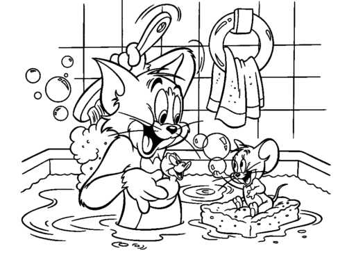 Tom Jerry Shower Coloring Page