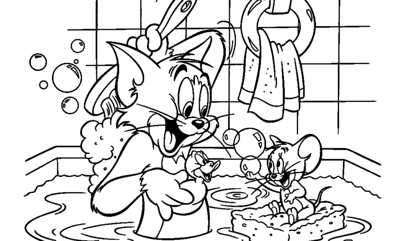 Tom Jerry Shower Coloring Page