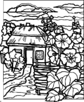 Tree Beautiful Fence House Coloring Page