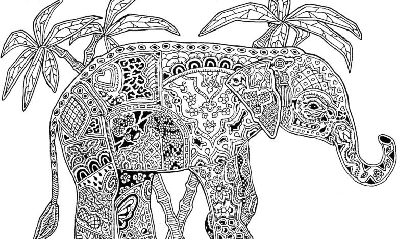 Trees Elephant Mandala Coloring Page