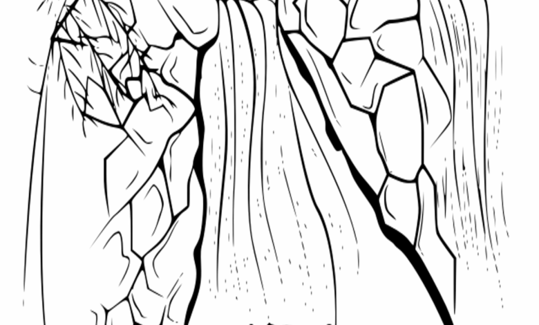 Waterfall Scene Coloring Page