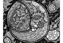 Zentangle Moon Stars Coloring Page