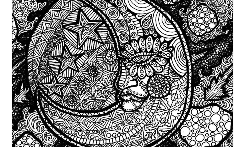 Zentangle Moon Stars Coloring Page