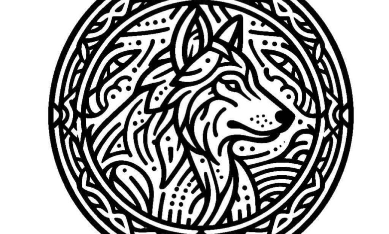 Asian Wolf Logo Coloring Page