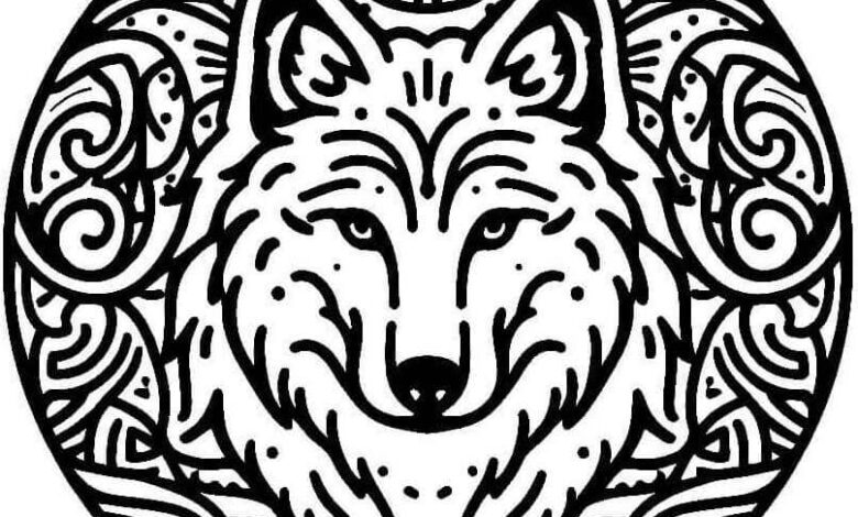 Turkic Wolf Coloring Page