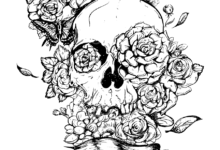 Skull Flowers Aesthetic Coloring Page