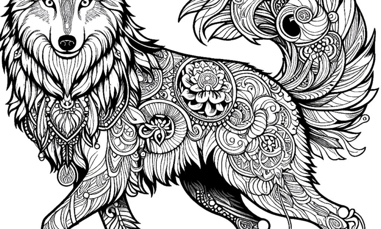 Wolf Asiatic Mandala Coloring Page