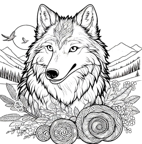 Wolf Head Birds Coloring Page