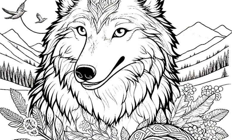 Wolf Head Birds Coloring Page