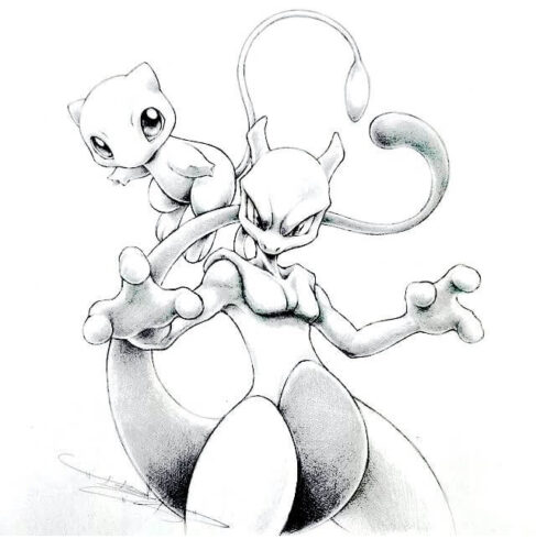 Aggressive Mewtwo Mew Pokemon Coloring Page