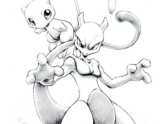 Aggressive Mewtwo Mew Pokemon Coloring Page