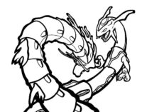 Aggressive Pokemon Rayquaza Battle Coloring Page