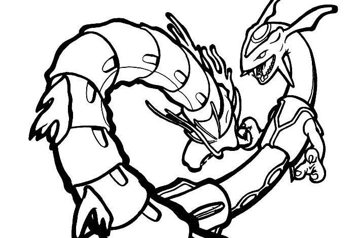 Aggressive Pokemon Rayquaza Battle Coloring Page