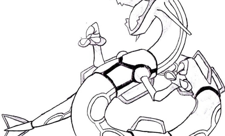 Aggressive Pokemon Rayquaza Coloring Page