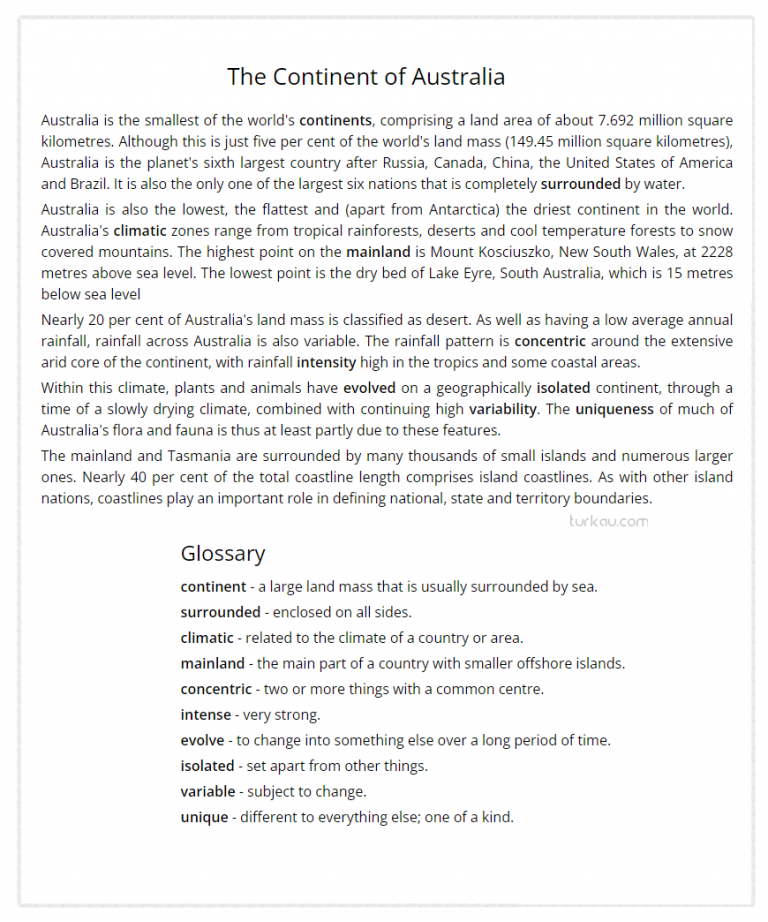 İngilizce c1 Okuma Metinleri - The Contient of Australia