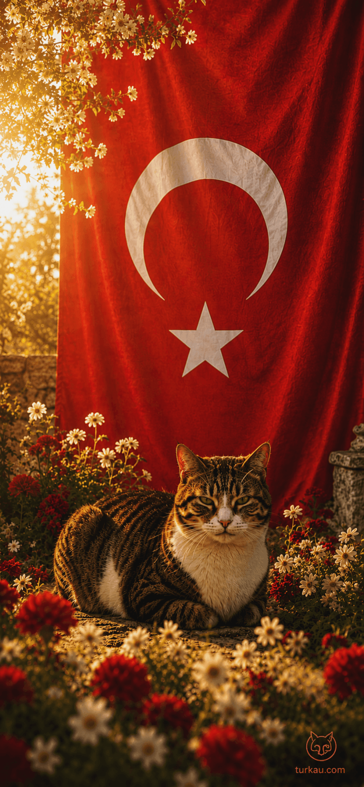 Türk Bayrağı Önünde Kedi Cat in Front of the Turkish Flag