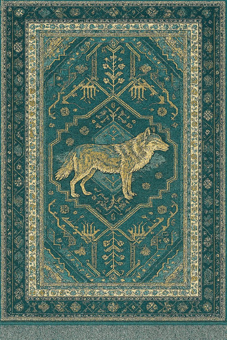 Turkuaz Zeminli Bozkurt Kilim Duvar Fotoğrafı